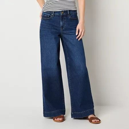 Photo 1 of A.n.a Womens High Rise Wide Leg Jean, 4 Petite Short, Blue
