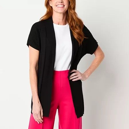 Photo 1 of Liz Claiborne Womens Short Sleeve Open Front Cardigan, X-large, Black
