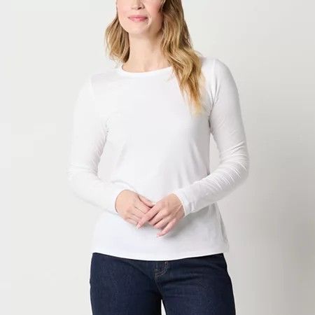 Photo 1 of A.n.a Womens Crew Neck Long Sleeve T-Shirt, Petite X-large, White
