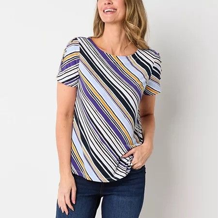 Photo 1 of Liz Claiborne Womens Round Neck Short Sleeve Blouse, X-large, Purple
