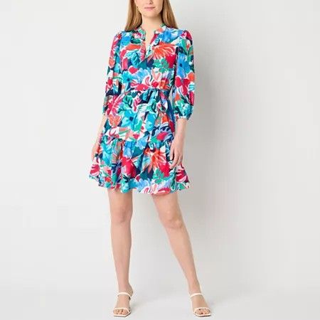 Photo 1 of Willow Glenn Womens 3/4 Sleeve Fit + Flare Dress, 8, Blue
