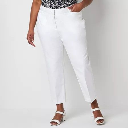 Photo 1 of Liz Claiborne-Plus Emma Women's Mid Rise Slim Fit Ankle Pant, 16w, White

