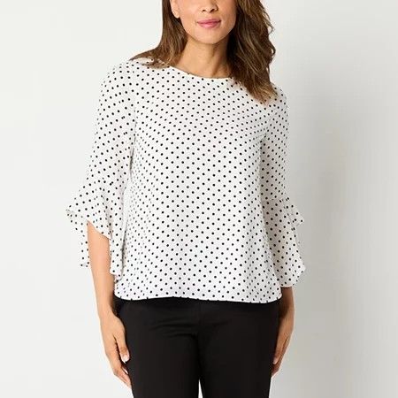 Photo 1 of Black Label by Evan-Picone Women's Crew Neck 3/4 Sleeve Blouse, Medium, White

