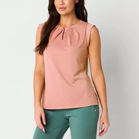 Photo 1 of Liz Claiborne Women's Keyhole Neck Sleeveless Blouse, Large, Pink

