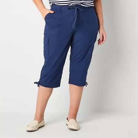 Photo 1 of St. John's Bay Women's Straight Mid Rise Regular Fit Plus Capri Pant, 18w, Blue
