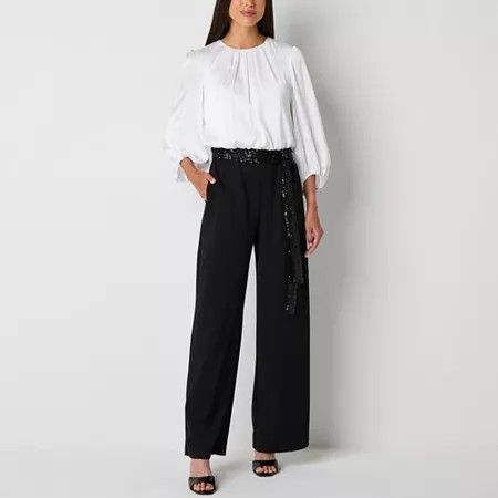 Photo 1 of Jessica Howard Women's 3/4 Sleeve Belted Jumpsuit, 16, Black
