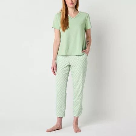 Photo 1 of Liz Claiborne Women's V-Neck Short Sleeve 2-pc. Pajama Sets, Medium, Green
