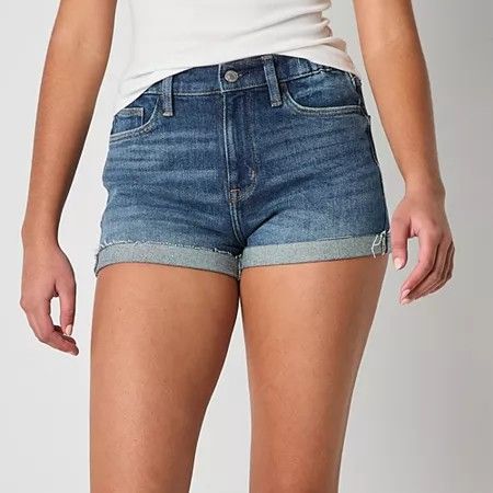 Photo 1 of Arizona Curvy Women's High Rise-Juniors Denim Short, 12, Blue
