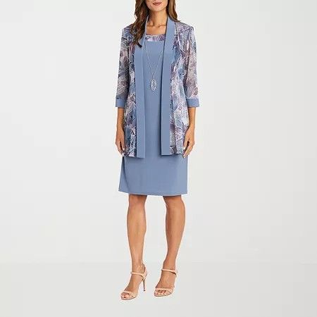 Photo 1 of R & M Richards Women's Jacket Dress with Removable Necklace, 14, Gray
