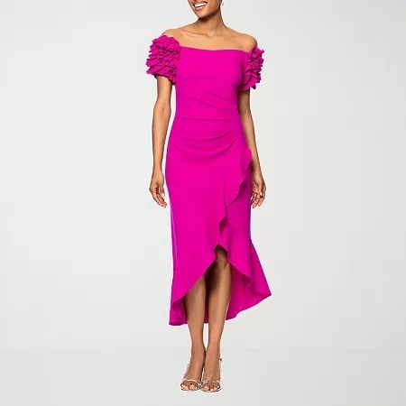 Photo 1 of DJ Jaz Off the Shoulder Women's Short Sleeve MIDI Evening Gown, 14, Pink

