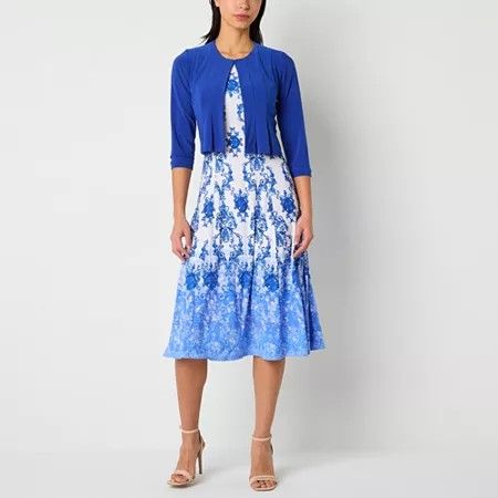 Photo 1 of Danny & Nicole Women's Damask MIDI Jacket Dress, Medium, Blue
