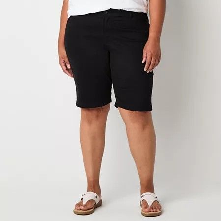 Photo 1 of St. John's Bay Women's Mid Rise Bermuda Short-Plus, 28w, Black
