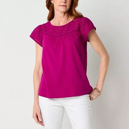 Photo 1 of St. John's Bay Women's Crew Neck Short Sleeve Blouse, Medium, Pink
