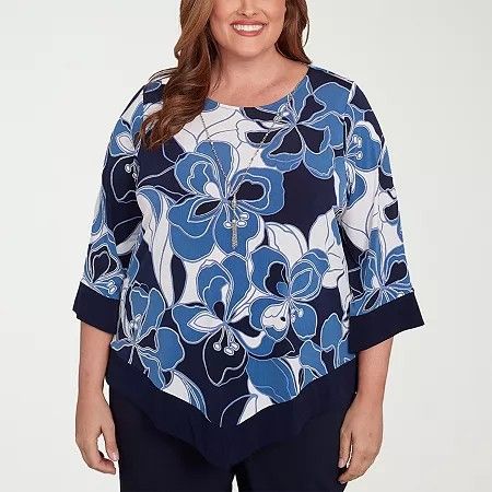 Photo 1 of Alfred Dunner Classics Women's Plus Crew Neck 3/4 Sleeve T-Shirt, 3x, Blue