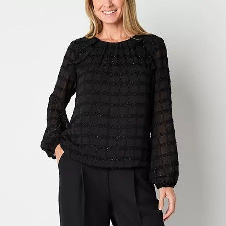 Photo 1 of Liz Claiborne Women's Long Sleeve Satin Blouse, X-large Tall, Black
