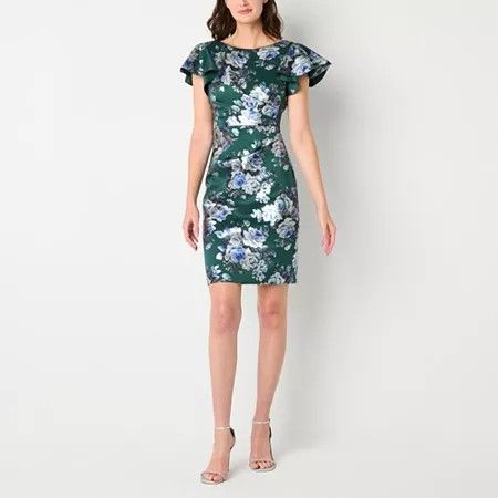 Photo 1 of Jessica Howard Women's Floral Short Sleeve Sheath Dress, 12, Green
