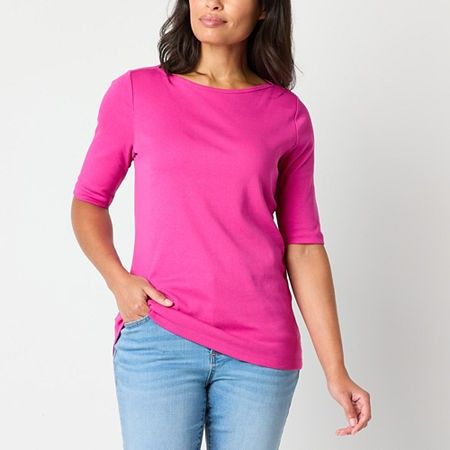 Photo 1 of St. John's Bay Women's Boat Neck Elbow Sleeve Blouse, X-large, Pink
