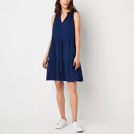 Photo 1 of St. John's Bay Woman's Sleeveless Striped a-Line Dress, X-large, Blue
