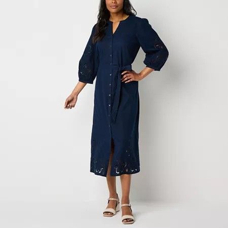 Photo 1 of Liz Claiborne Women's 3/4 Sleeve a-Line Dress, Large, Blue
