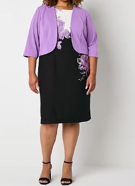 Photo 1 of Maya Brooke Women's Floral Jacket Dress Plus Purple - 14W
