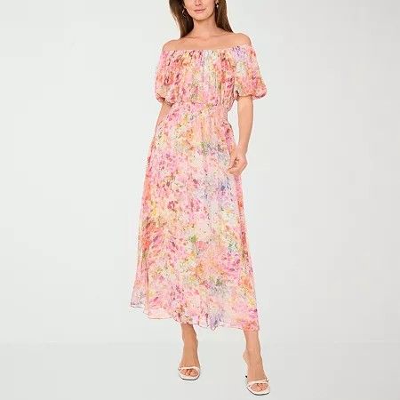 Photo 1 of Sam and Jess Women's Off the Shoulder Short Sleeve Floral Maxi Dress, X-large, Beige
