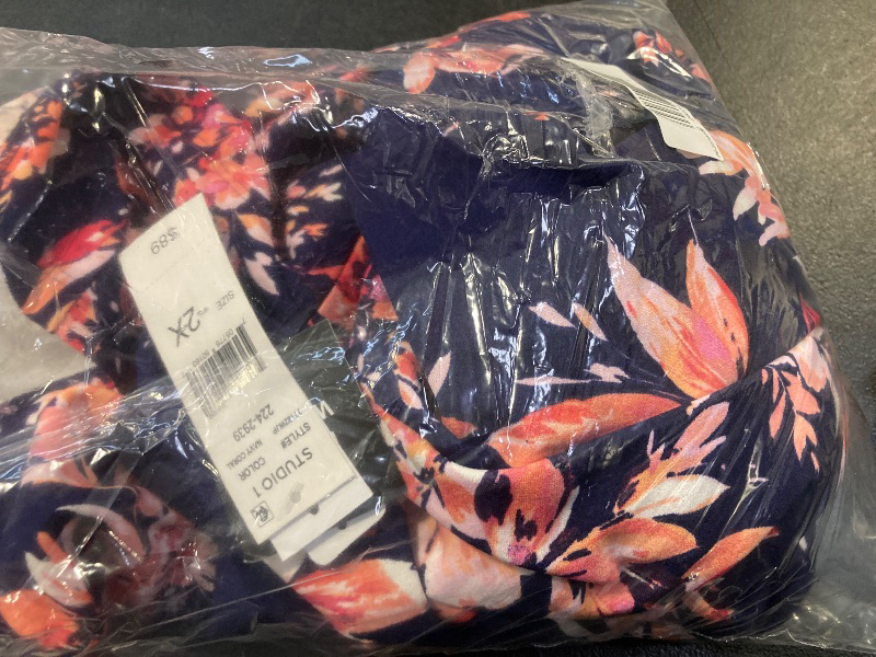 Photo 1 of Studio 1 Women's Sleeveless Floral Fit + Flare Dress Plus, 2x, Blue
