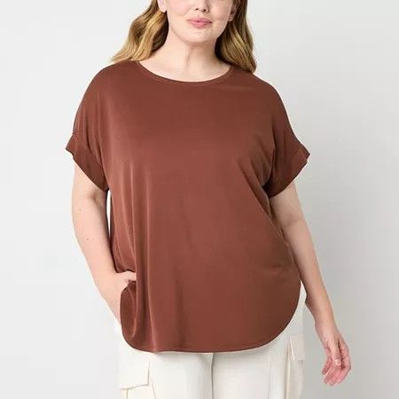 Photo 1 of Stylus Women's Plus Crew Neck Short Sleeve T-Shirt, 2x, Brown
