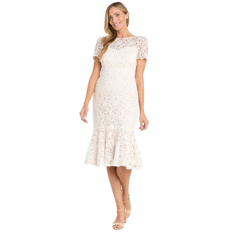 Photo 1 of R & M Richards Women's Short Sleeve Floral MIDI Sheath Dress, 18, White
