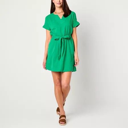 Photo 1 of St. John's Bay Women's Short Sleeve Shift Dress, Petite Large, Green

