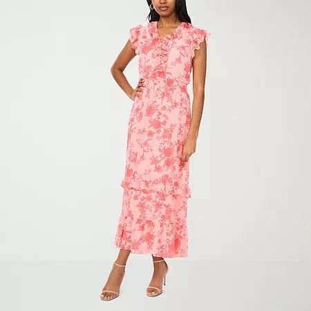 Photo 1 of Sam and Jess Women's Short Sleeve Floral Maxi Dress Petite, Petite X-large, Pink