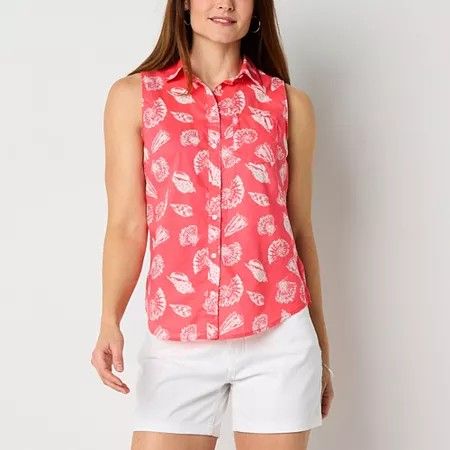 Photo 1 of St. John's Bay Women's Sleeveless Regular Fit Button-Down Shirt, Medium, Pink