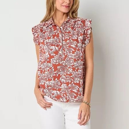 Photo 1 of St. John's Bay Women's Short Sleeve Blouse, Petite X-large, Red
