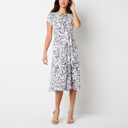 Photo 1 of Perceptions Women's Short Sleeve Scroll MIDI Fit + Flare Dress, Medium, Gray
