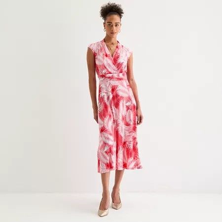 Photo 1 of Perceptions Women's Sleeveless Leaf MIDI Fit + Flare Dress, X-large, Red
