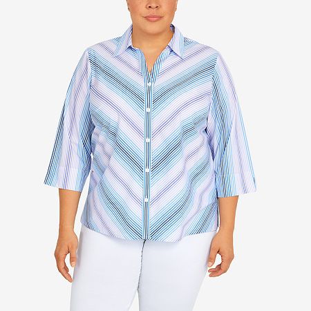 Photo 1 of Alfred Dunner Plus Classics Women's 3/4 Sleeve Button-Down Shirt, 1x, Blue