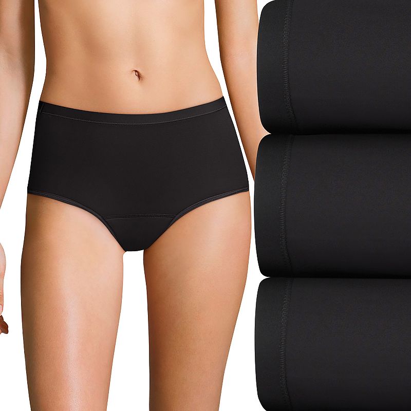 Photo 1 of Hanes Women's Comfort Period Light Brief Panty - 3 Pack in Black | Size: 8 / XL