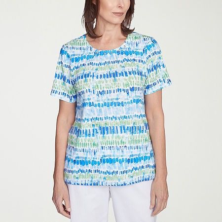 Photo 1 of Alfred Dunner Parrot Cay Women's Crew Neck Short Sleeve Stretch Fabric T-Shirt, Medium, Blue