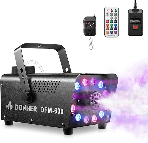 Photo 1 of Donner Fog Machine, 600W, 3000CFM, Smoke Machine with 13 LED Light Colors, 1 Wired and 2 Wireless Remote Controls, for Halloween, Wedding, Party and Stage, Indoor Use

