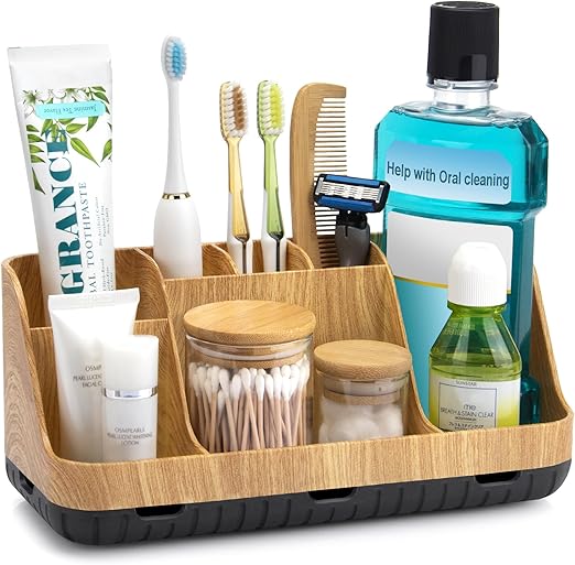 Photo 1 of Bathroom Organizers and Storage - Detachable 7 Slots Kids Electric Toothbrush and Toothpaste Holde Drainage for Bathroom Accessories Organization Counter Vanity Storage, Wood
