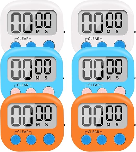 Photo 1 of 6 Pack Small Digital Kitchen Timer Magnetic Back and ON/Off Switch,Minute Second Count Up Countdown (Multicolored)
