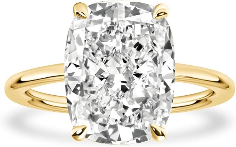 Photo 1 of 4.5CT 5A Grade Cushion Cut Zirconia Engagement Ring for Women, 18K White Gold Plated Sterling Silver Promise Ring, 7 
