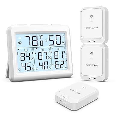 Photo 1 of AMIR Indoor Outdoor Thermometer, 3 Channels Digital Hygrometer Thermometer with 3 Sensor, Temperature Humidity Monitor with LCD Display, Wireless Humidity Gauge for Home, Baby Room
