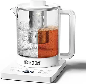 Photo 1 of Electric Tea Kettle with Infuser, 1.5L Glass Water Boiler with Temperature Control, 24H Keep Warm & Auto Shut-Off, White

