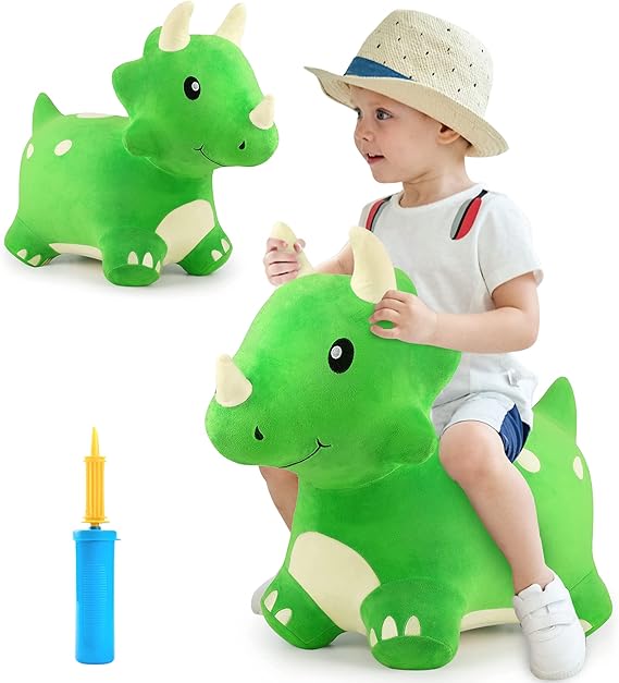 Photo 1 of iPlay, iLearn Bouncy Pals Dinosaur Hopper Toy 2 Year Old Boy, Toddler Plush Bounce Animals, Ride on Bouncing Triceratops for Kids, Outdoor Hopping Horse Bouncer, Cool Birthday Gifts 3 4 5 6 Yr Girls
