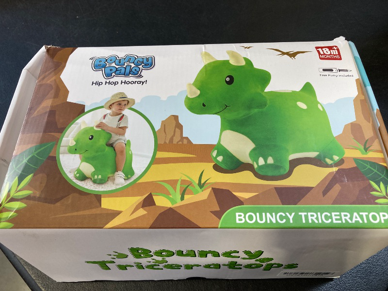 Photo 1 of iPlay, iLearn Bouncy Pals Dinosaur Hopper Toy 2 Year Old Boy, Toddler Plush Bounce Animals, Ride on Bouncing Triceratops for Kids, Outdoor Hopping Horse Bouncer, Cool Birthday Gifts 3 4 5 6 Yr Girls
