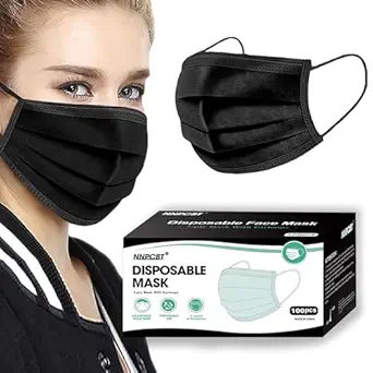 Photo 1 of 100PCS 3 Ply Black Disposable Face Mask Filter Protection Face Masks
