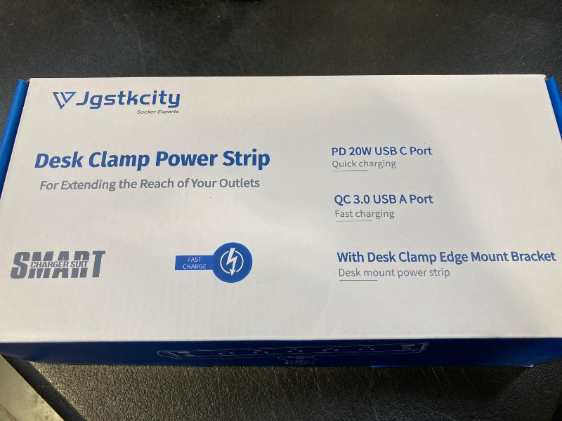 Photo 1 of Jgstkcity Desk Clamp Power Strip USB C,40W Total Fast Charging Station,4 PD 20W USB C Ports,Desk Edge Mount Surge Protector,5 Outlets,Fit 1.96" Tabletop Edge,ETL Listed,White