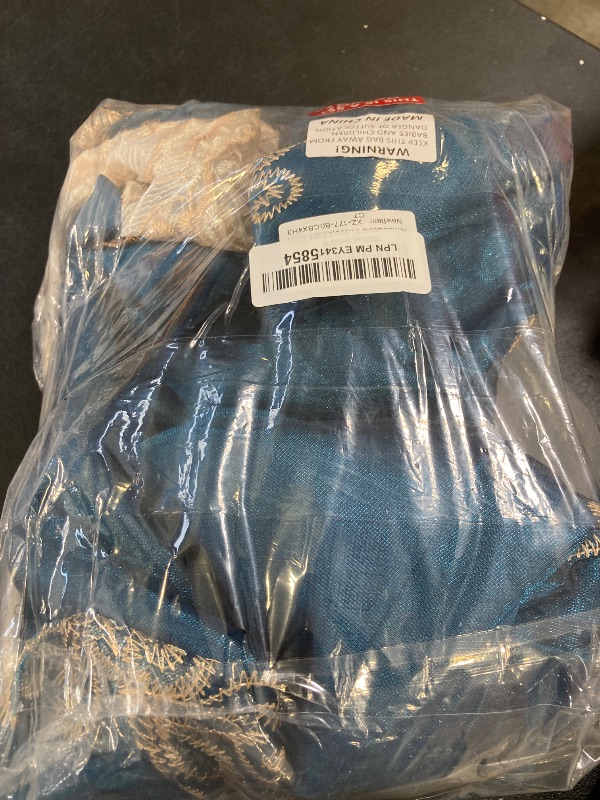 Photo 1 of Amidoudou 1 Pair European Double Layer Curtains with Valances for Living Room Bedroom Luxury Embroidered Curtains (Blue,63x96 Inch)