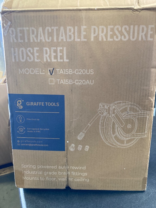 Photo 1 of Giraffe Tools Pressure Washer Hose Reel 65ft, Power Washer Hose Reel, Pressure Washer Retractable Hose Reel, Heavy Duty, Wall/Floor Mounted, 3200 PSI, Silver