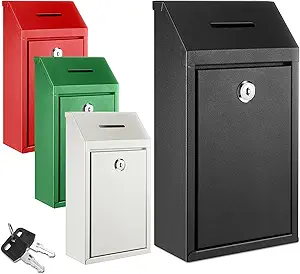 Photo 1 of 4 Pack Metal Donation Boxes Safe Collection Box Suggestion Box with Keys and Lock Wall Mounted Mailbox Delivery Ballot Box for Cash Money Home Office Outdoor Door, 10.24x5.71x2.95in
